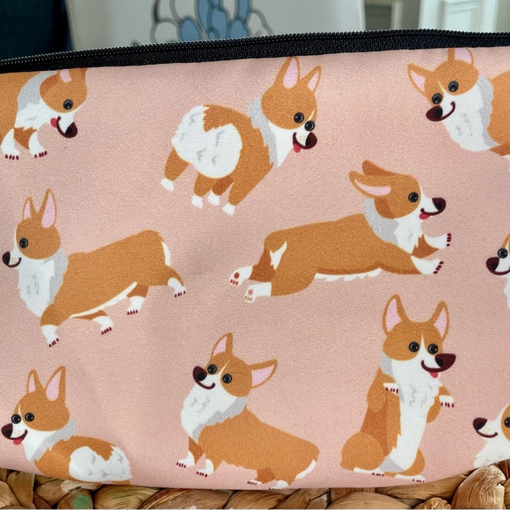 Corgi Cosmetic Bag. Waterproof. NWT measures 4.61W x 7.09L
